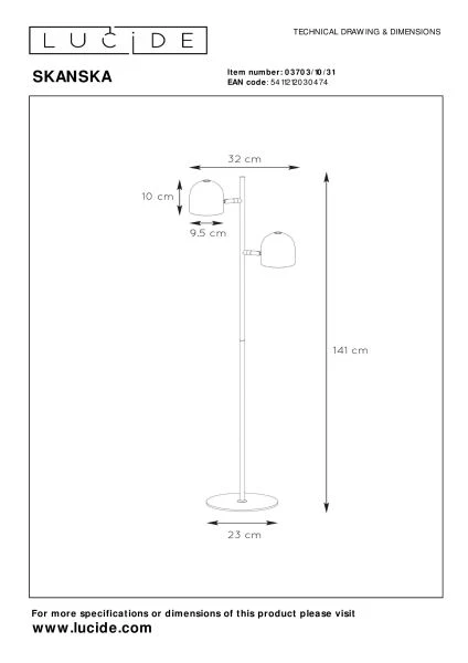 Lucide SKANSKA - Lampadaire - LED Dim. - 2x5W 3000K - Blanc - TECHNISCH